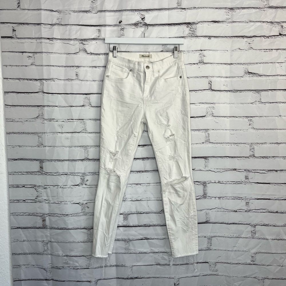 Madewell Y2K High Rise Skinny Cropped Jeans White Frayed Hem Distressed Size 27
